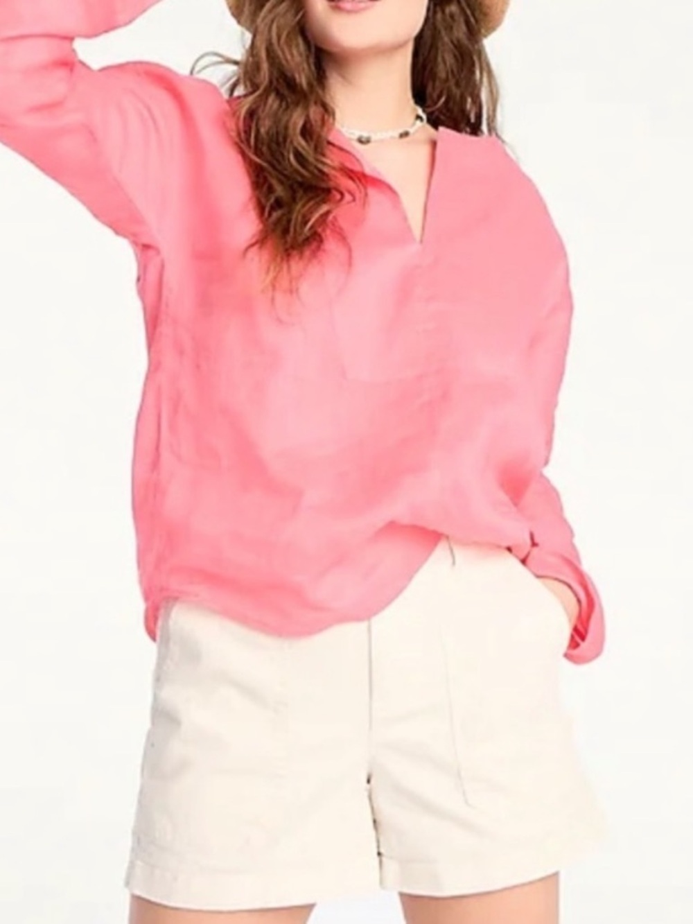 J. Crew Pink Ramie Long Sleeve Top Size Small